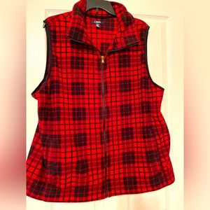 Chaps red and black plaid fleece vest.